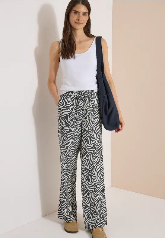 Leichte Straight-Leg Hose mit Zebramuster