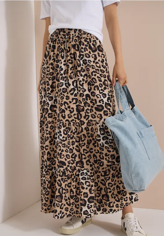 Gestufter Maxirock mit Leopardenmuster