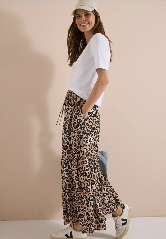 Gestufter Maxirock mit Leopardenmuster