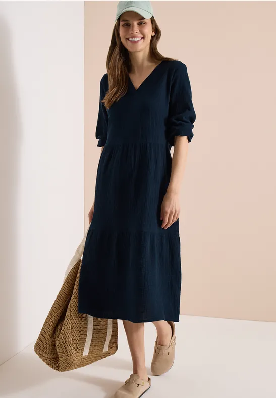 Gestuftes Midikleid aus Baumwoll-Musselin