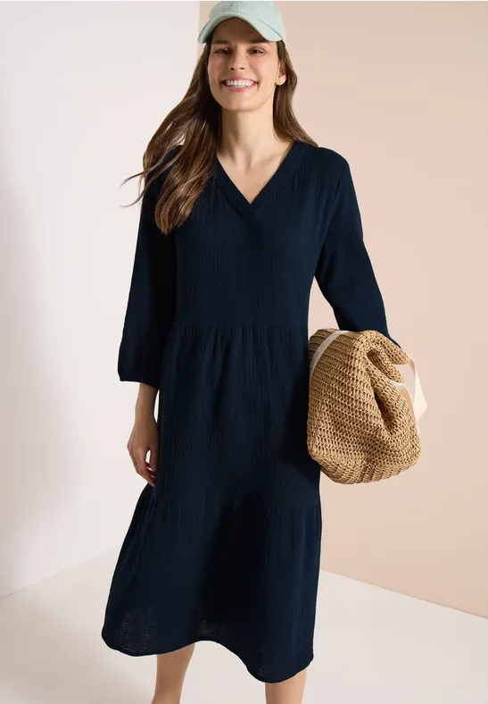 Gestuftes Midikleid aus Baumwoll-Musselin