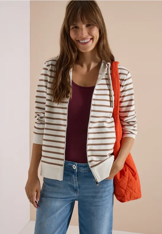 Gestreifte Strukturjacke mit Kapuze
