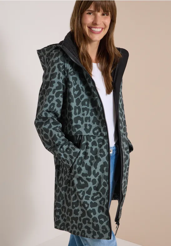 Kapuzen-Softshellparka mit Leopardenmuster