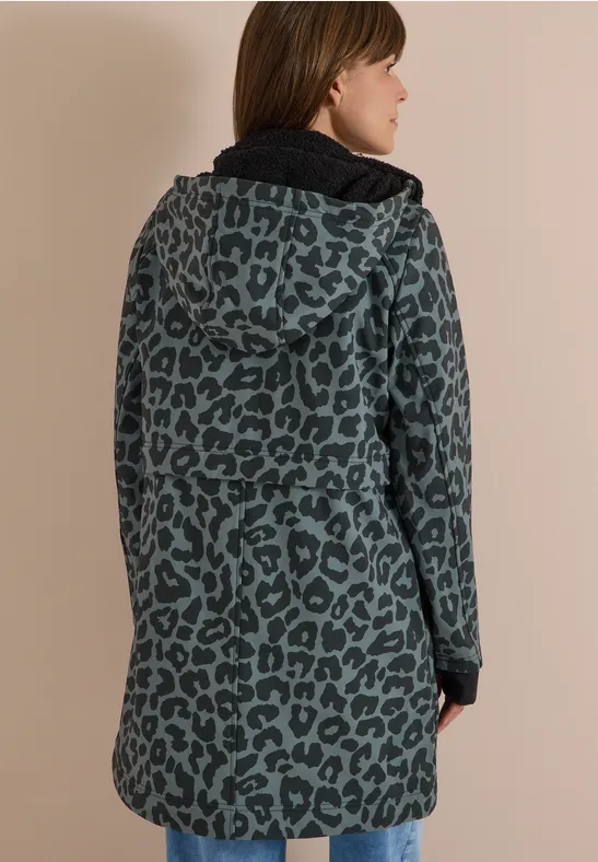 Kapuzen-Softshellparka mit Leopardenmuster