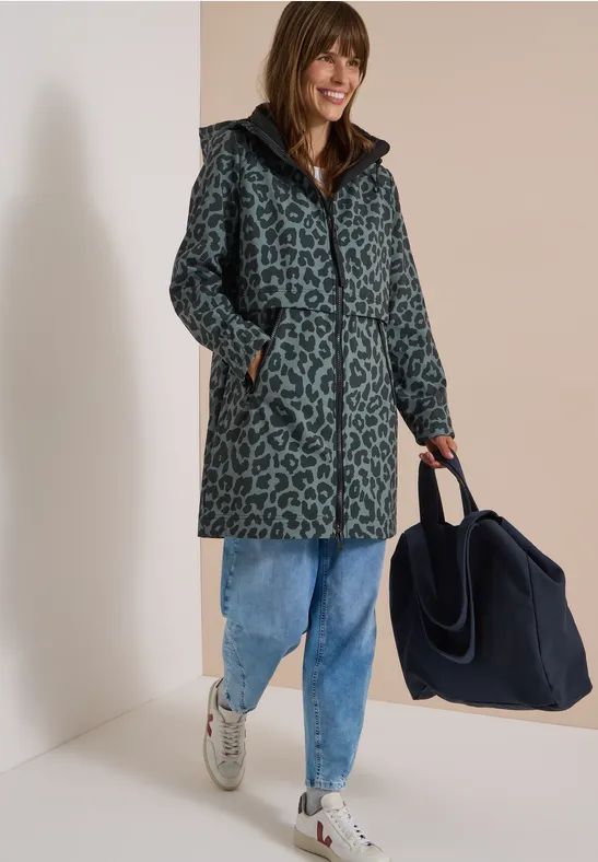Kapuzen-Softshellparka mit Leopardenmuster