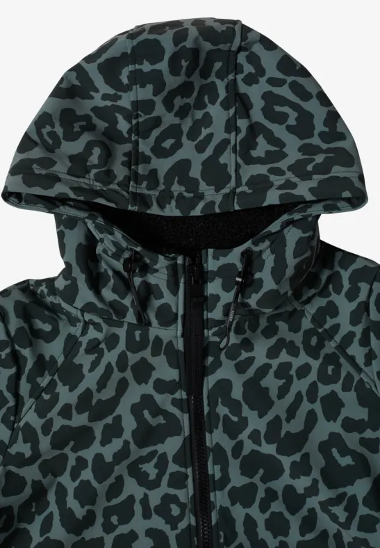 Kapuzen-Softshellparka mit Leopardenmuster