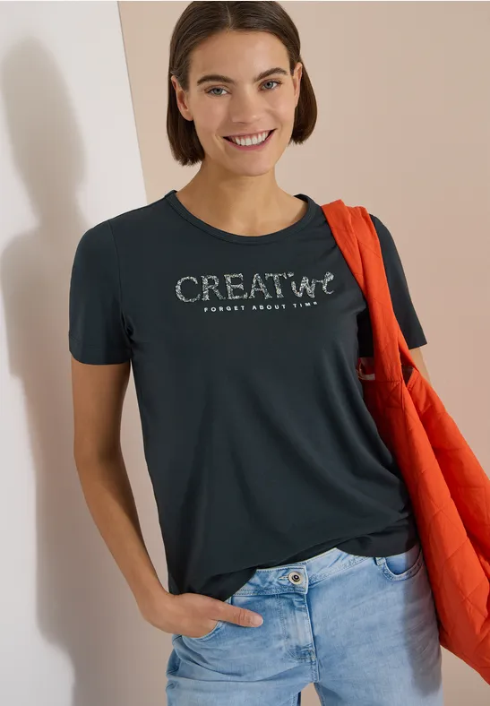 T-Shirt mit Glitzer-Schriftzug