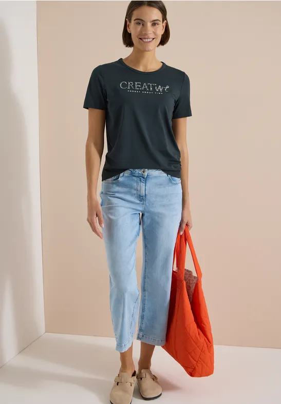 T-Shirt mit Glitzer-Schriftzug