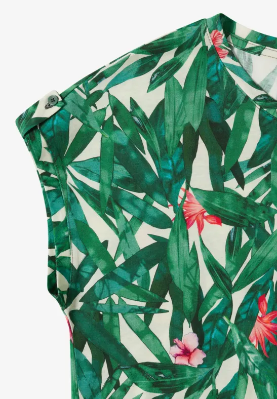 T-Shirt mit tropischem Blättermuster