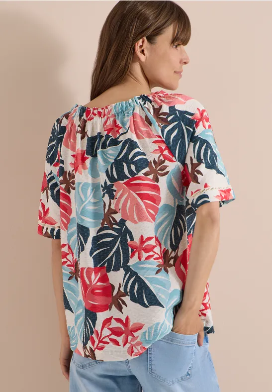 Carmen-Bluse mit Blätterprint