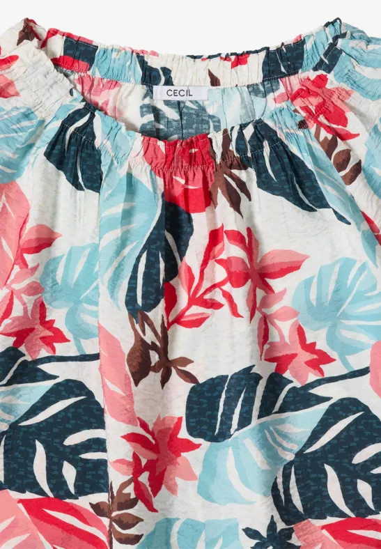 Carmen-Bluse mit Blätterprint