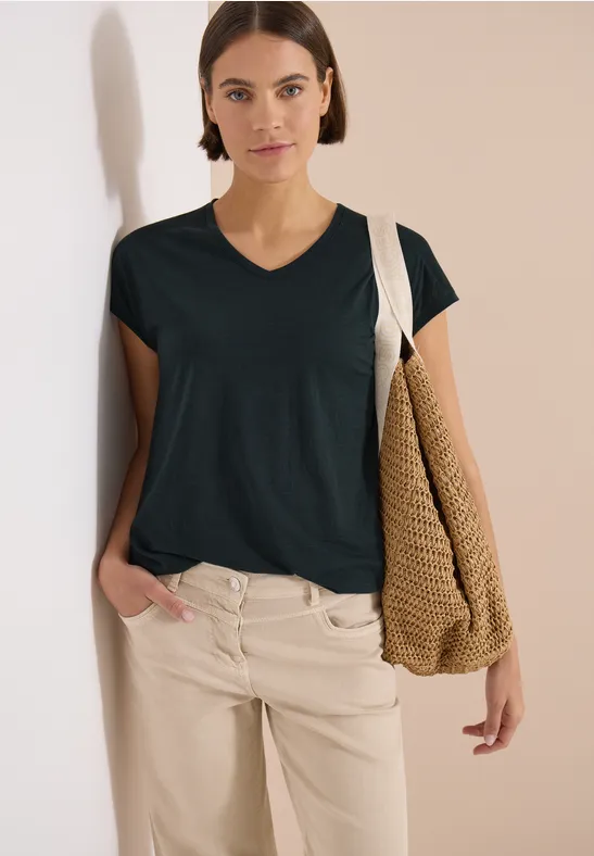 V-Ausschnitt T-Shirt mit Ausbrennermuster
