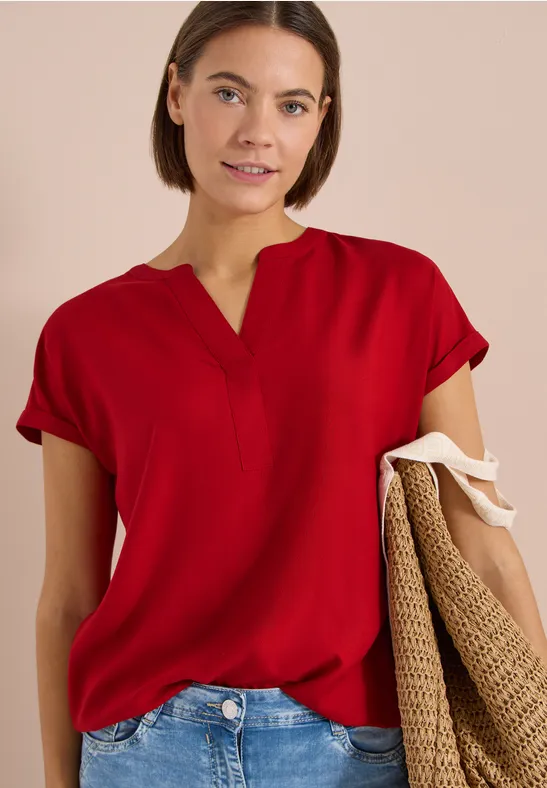 Lässige Kurzarmbluse mit Split-Neck