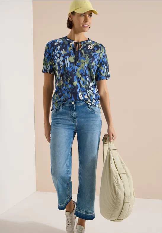 Bedrucktes Shirt mit Tunika-Ausschnitt