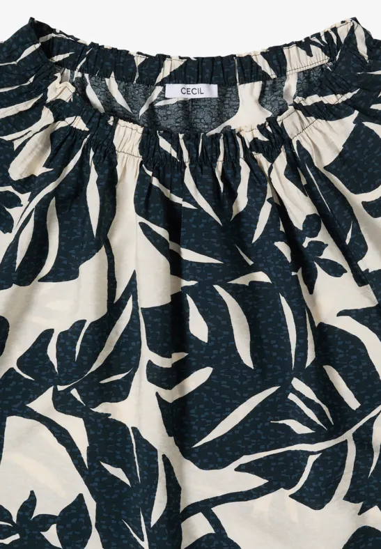 Kurzarm-Carmenbluse mit Blätterprint