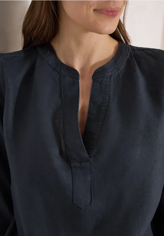 Leinentunika mit Split-Neck-Ausschnitt