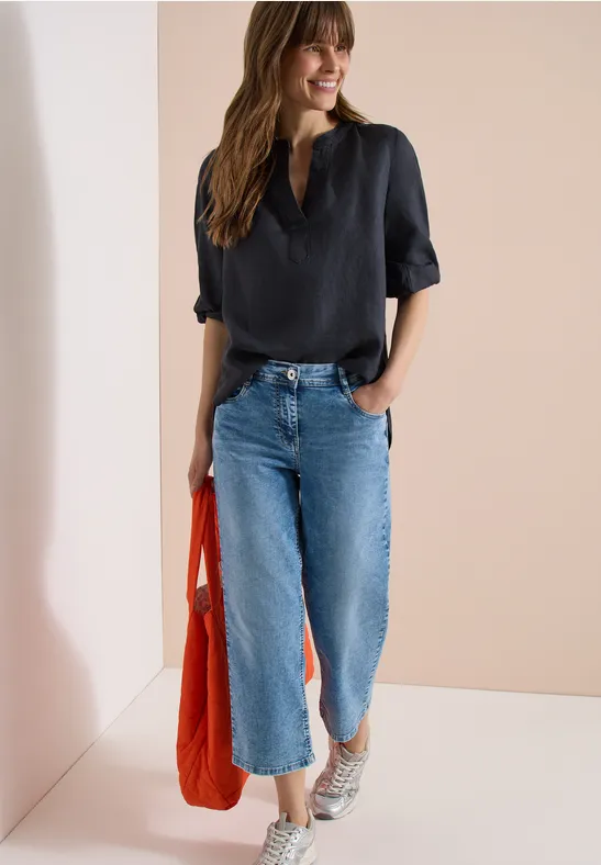 Leinentunika mit Split-Neck-Ausschnitt