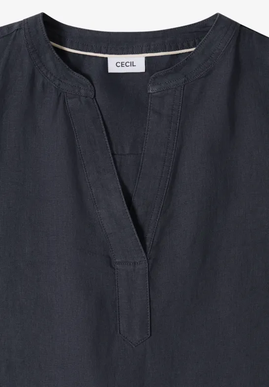 Leinentunika mit Split-Neck-Ausschnitt