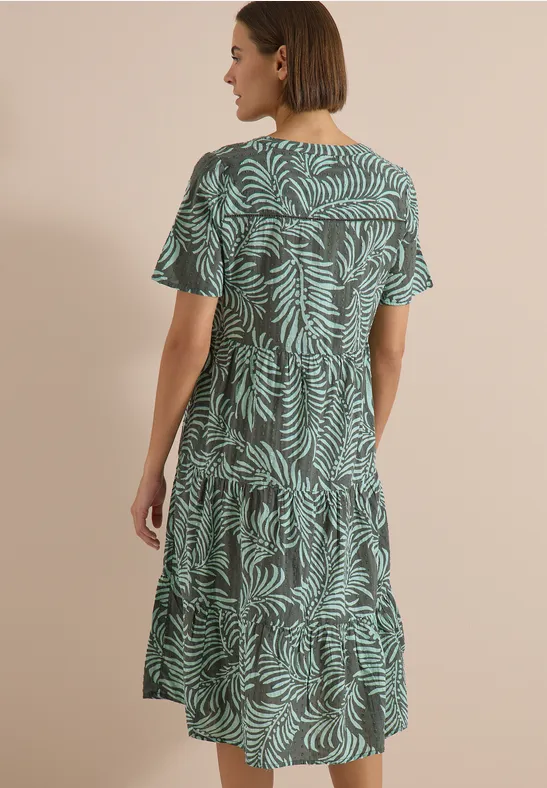 Gestuftes Midikleid mit Blätterprint
