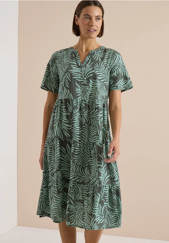 Gestuftes Midikleid mit Blätterprint