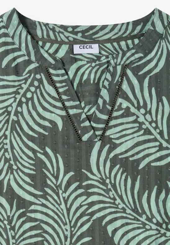 Gestuftes Midikleid mit Blätterprint