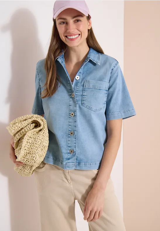 Kurzarm-Jeansovershirt mit Brusttasche