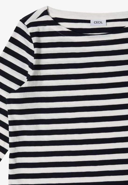 Gestreiftes Baumwollshirt mit U-Boot-Ausschnitt