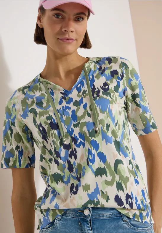 T-Shirt mit Grafikprint und Split-Neck