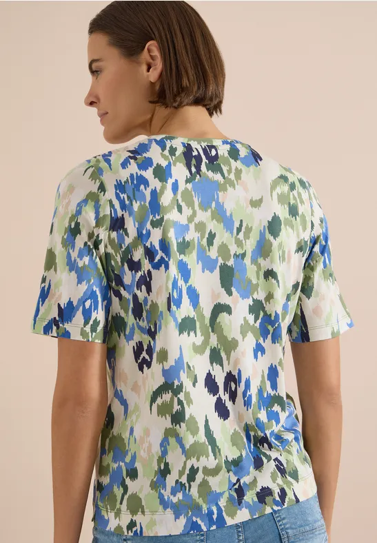 T-Shirt mit Grafikprint und Split-Neck
