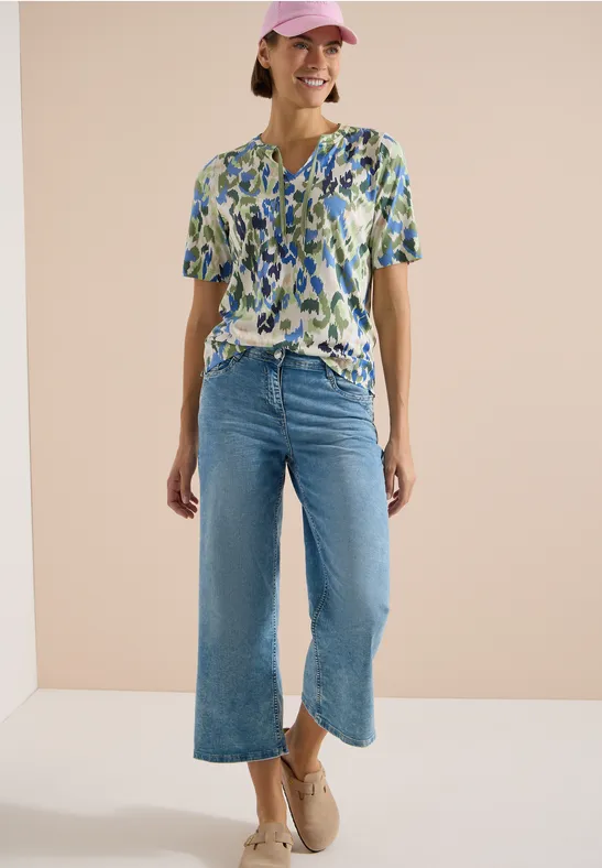 T-Shirt mit Grafikprint und Split-Neck