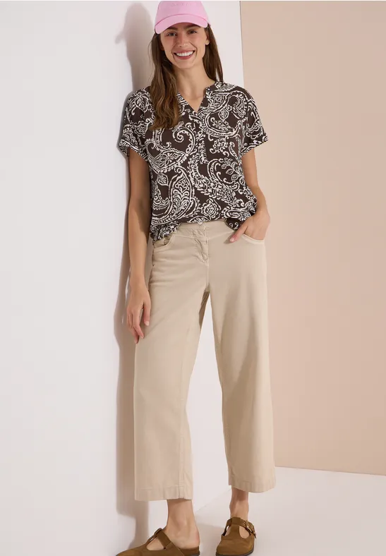 Paisley-Print Bluse mit Split-Neck