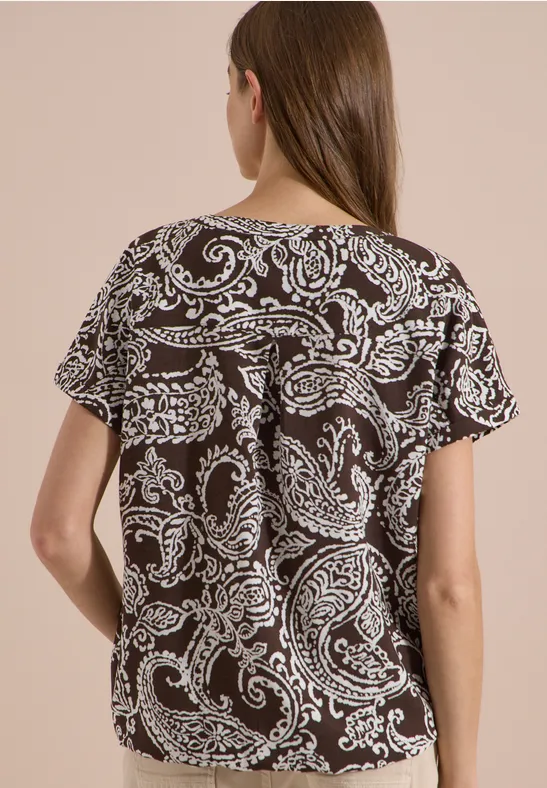 Paisley-Print Bluse mit Split-Neck