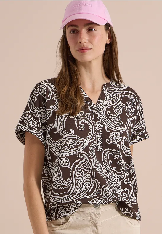 Paisley-Print Bluse mit Split-Neck