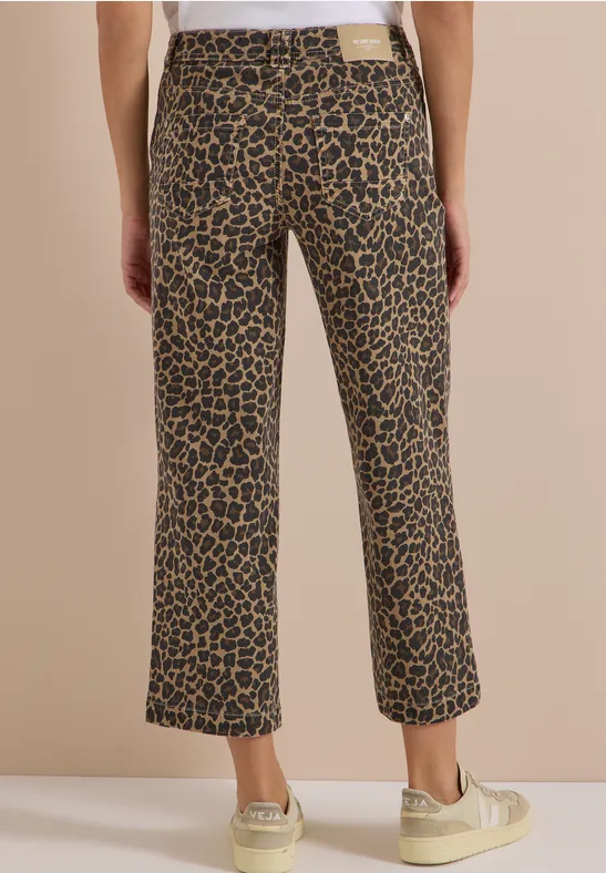 High-Waist-Jeans mit weitem Bein und Leo-Print