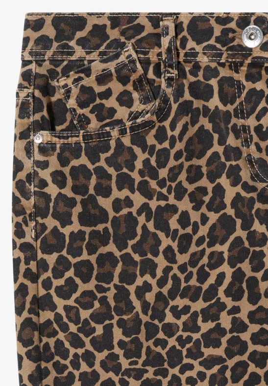 High-Waist-Jeans mit weitem Bein und Leo-Print