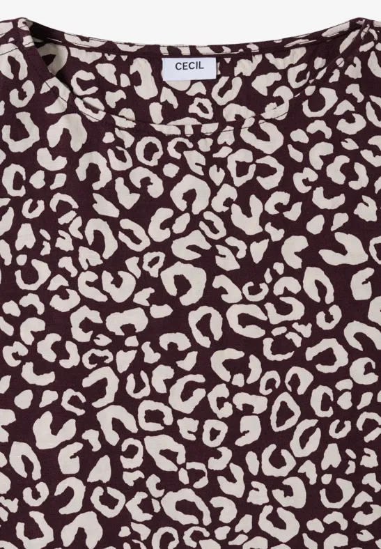 Knielanges Leinen-Mix Kleid mit Leo-Print