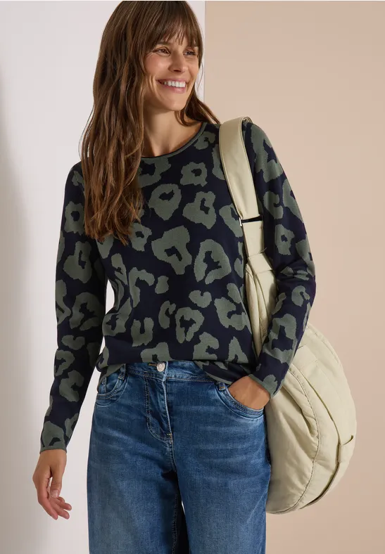 Rundhals-Pullover mit Leopardenmuster