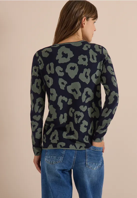 Rundhals-Pullover mit Leopardenmuster