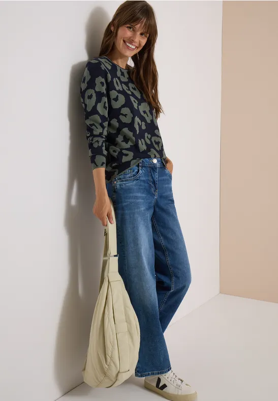 Rundhals-Pullover mit Leopardenmuster
