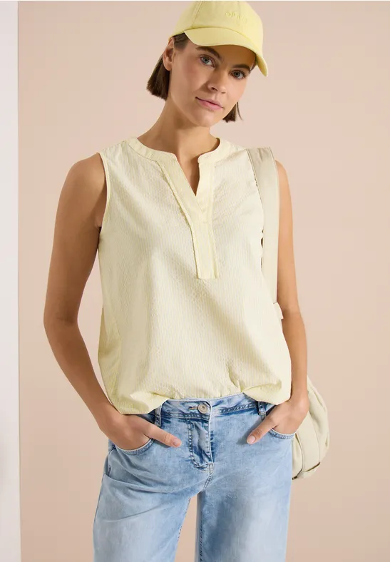 Ärmelloses Seersucker-Top mit Split-Neck