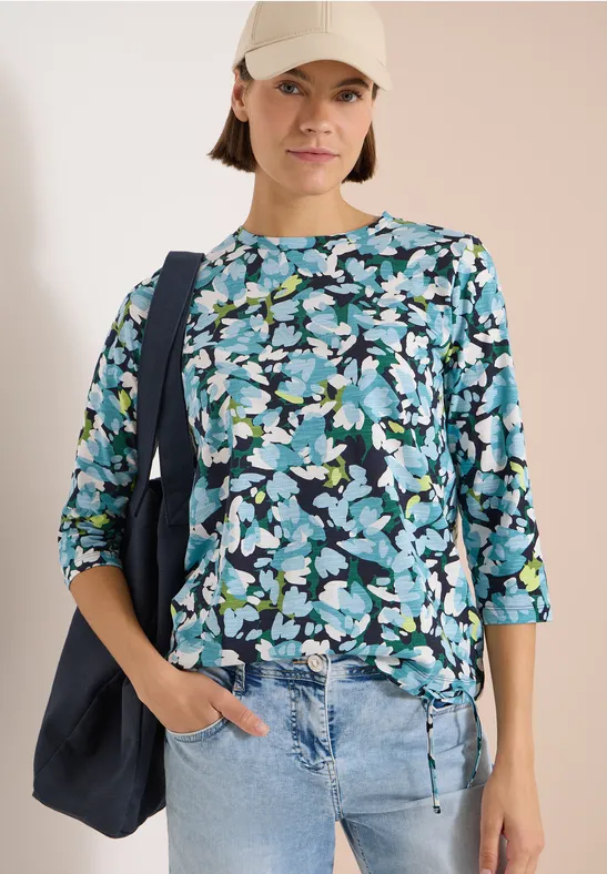 Shirt mit Blumendruck und Tunnelzug