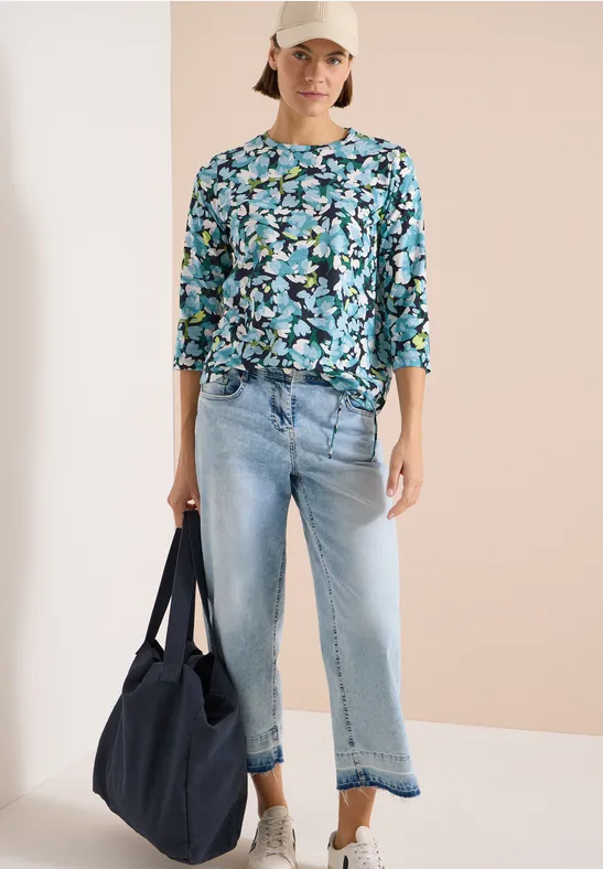 Shirt mit Blumendruck und Tunnelzug