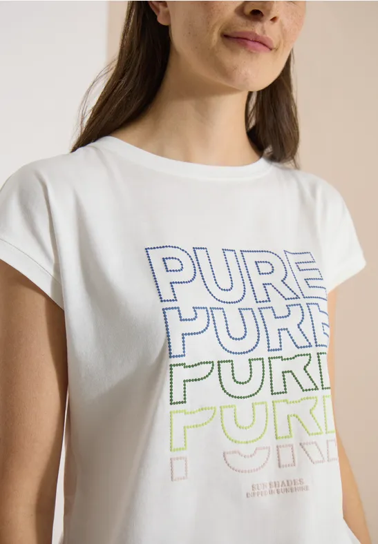 Slogan T-Shirt mit U-Boot-Ausschnitt