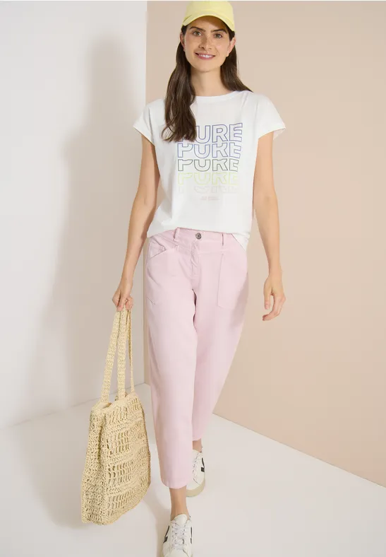 Slogan T-Shirt mit U-Boot-Ausschnitt