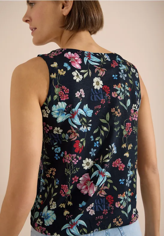 Baumwolltop mit Blumenmuster und Split-Neck