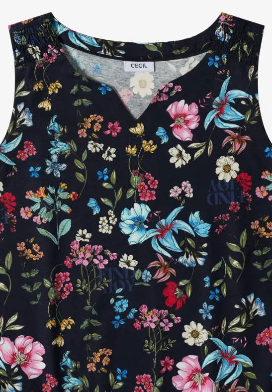 Baumwolltop mit Blumenmuster und Split-Neck
