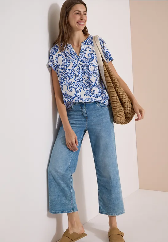 Paisley-Print Bluse mit Split Neck