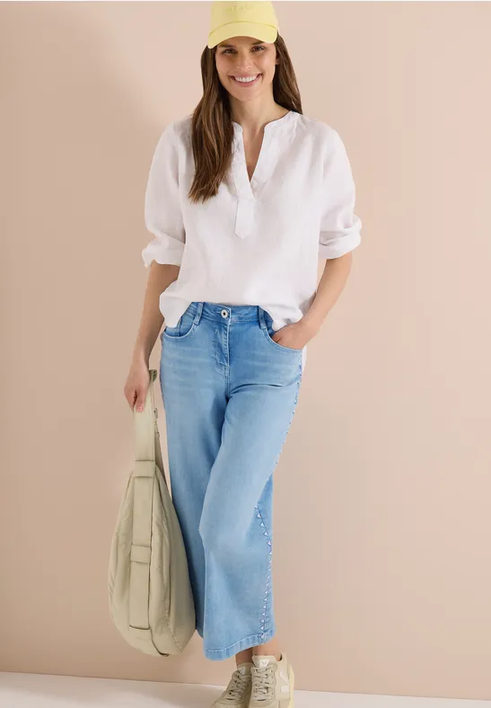Wide-Leg-Jeans mit Stickerei-Detail