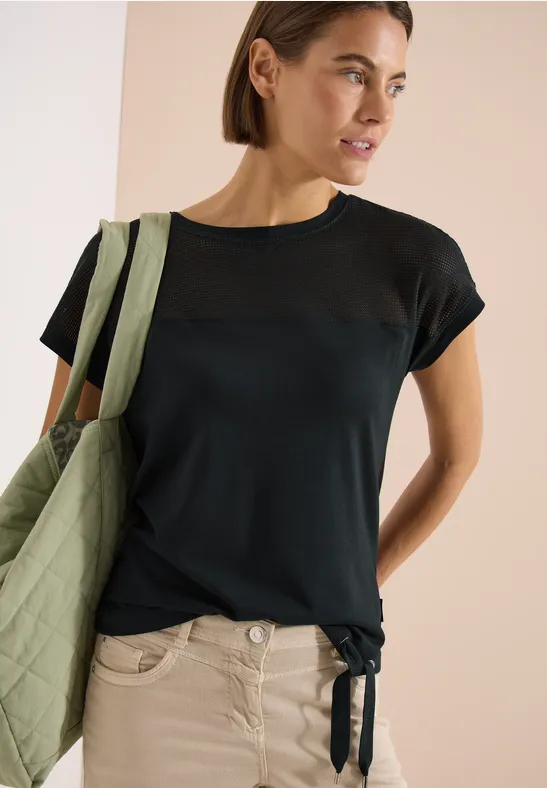 T-Shirt mit U-Boot-Ausschnitt und Mesh-Einsatz