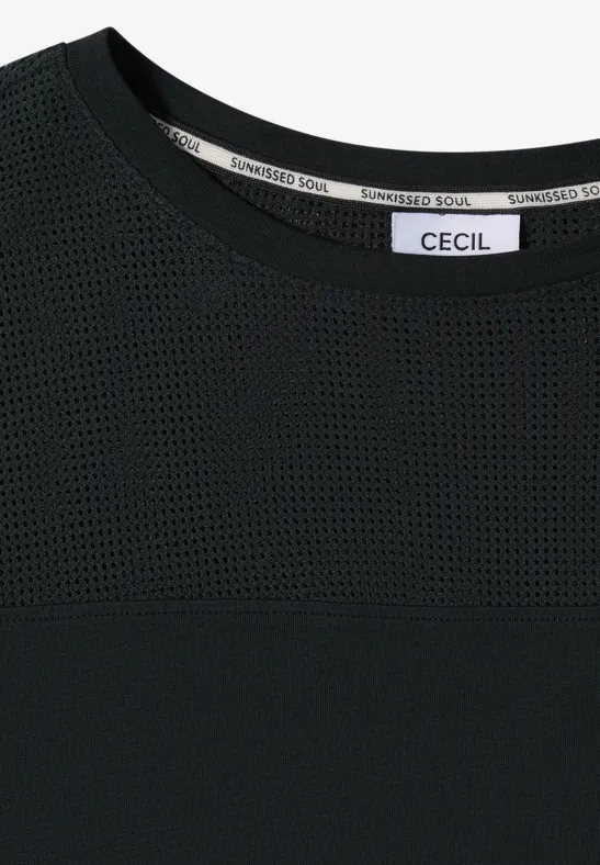 T-Shirt mit U-Boot-Ausschnitt und Mesh-Einsatz